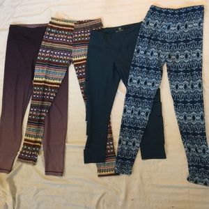 Lot of 4 Leggings, Purple, Multi-Color, Teal, Blue